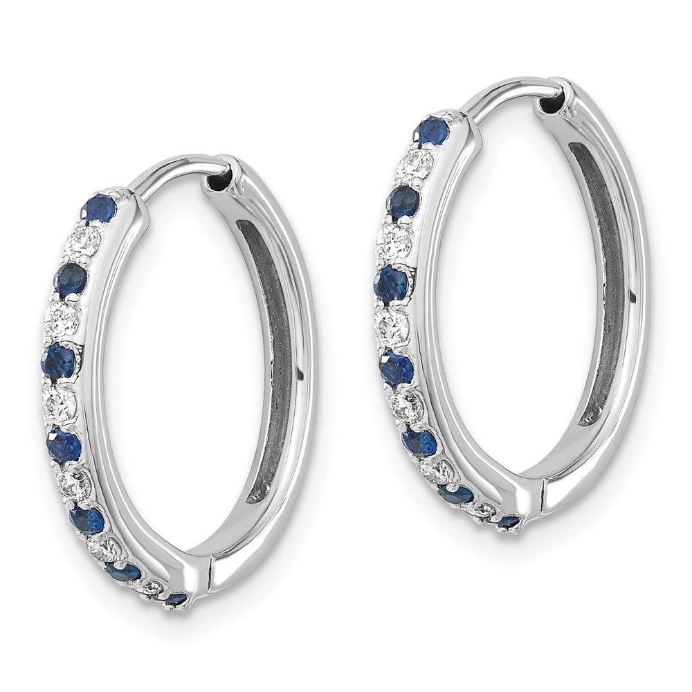 14k White Gold 1/5 carat Lab Grown Diamond VS/SI+ G+ and Created Sapphire Complete Hinged Hoop Earrings