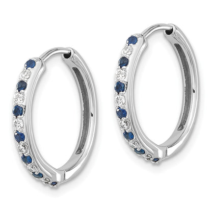 14k White Gold 1/5 carat Lab Grown Diamond VS/SI+ G+ and Created Sapphire Complete Hinged Hoop Earrings