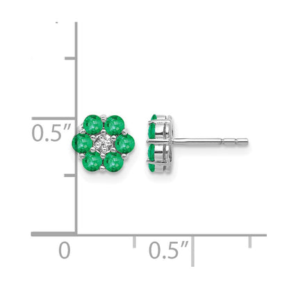 10k White Gold Polished Emerald and Diamond Floral Post Earrings