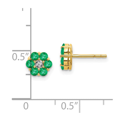 10k and White Rhodium Emerald and Diamond Floral Post Earrings