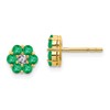 10k and White Rhodium Emerald and Diamond Floral Post Earrings