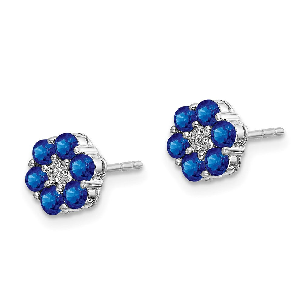 10k White Gold Polished Sapphire and Diamond Floral Post Earrings