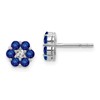 10k White Gold Polished Sapphire and Diamond Floral Post Earrings