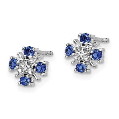 14k White Gold .01 carat Lab Grown Diamond VS/SI+ G+ and Created Sapphire Complete Post Earrings