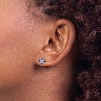 14k White Gold .01 carat Lab Grown Diamond VS/SI+ G+ and Created Sapphire Complete Post Earrings