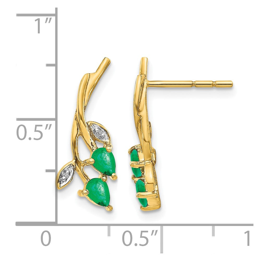 10k Diamond and Pear Emerald Floral Post Earrings
