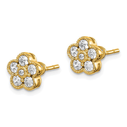 True Origin 14K Yellow Gold 1/2 carat Lab Grown Diamond VS+ F+ Complete Floral Post Earrings