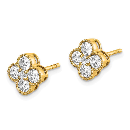 True Origin 14K Yellow Gold 1 carat Lab Grown Diamond VS+ F+ Complete Bloom Floral Earrings