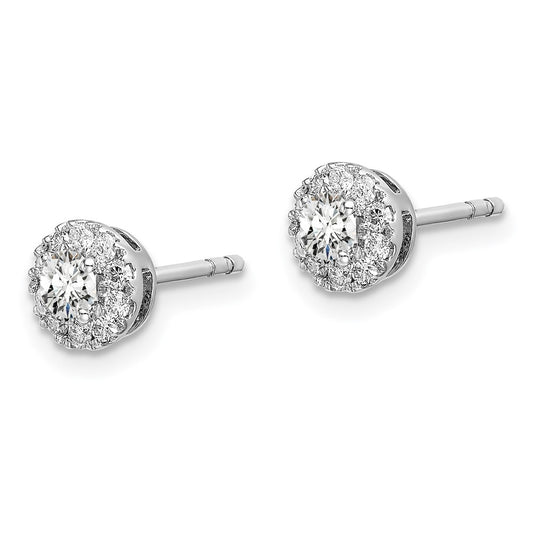 14k White Gold 1/2 carat Lab Grown Diamond VS/SI+ G+ Round Halo Post Earrings