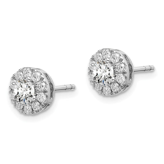 14k White Gold 1 carat Lab Grown Diamond VS/SI+ G+ Round Halo Post Earrings