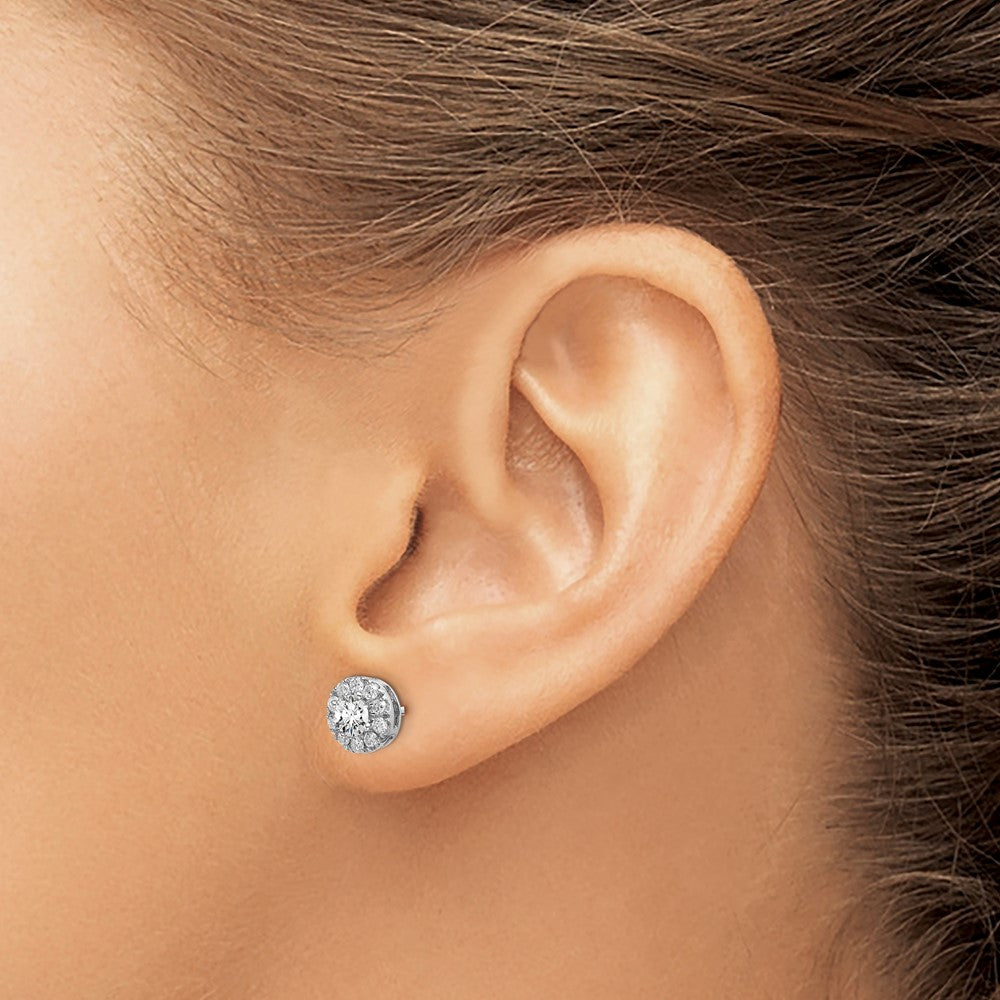 14k White Gold 1 carat Lab Grown Diamond VS/SI+ G+ Round Halo Post Earrings