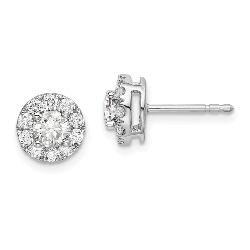 14k White Gold 1 carat Lab Grown Diamond VS/SI+ G+ Round Halo Post Earrings