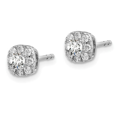 14k White Gold 1/2 carat Lab Grown Diamond VS/SI+ G+ Complete Cushion Halo Post Earrings