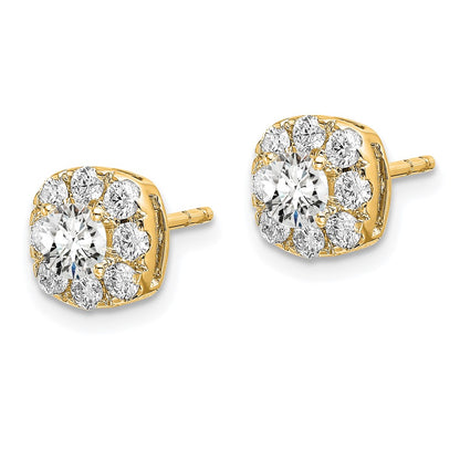 14k 1 carat Lab Grown Diamond VS/SI+ G+ Complete Cushion Halo Post Earrings