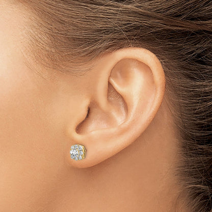14k 1 carat Lab Grown Diamond VS/SI+ G+ Complete Cushion Halo Post Earrings