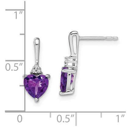 10k White Gold 6mm Heart Amethyst and Diamond Post Earrings