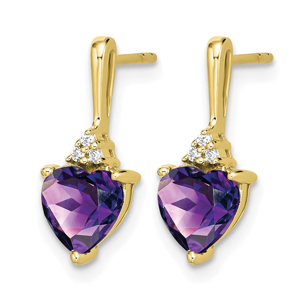 10k Amethyst and Diamond Heart Earrings