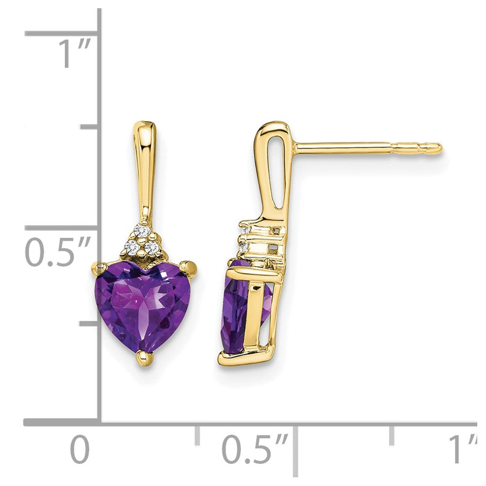 10k Amethyst and Diamond Heart Earrings