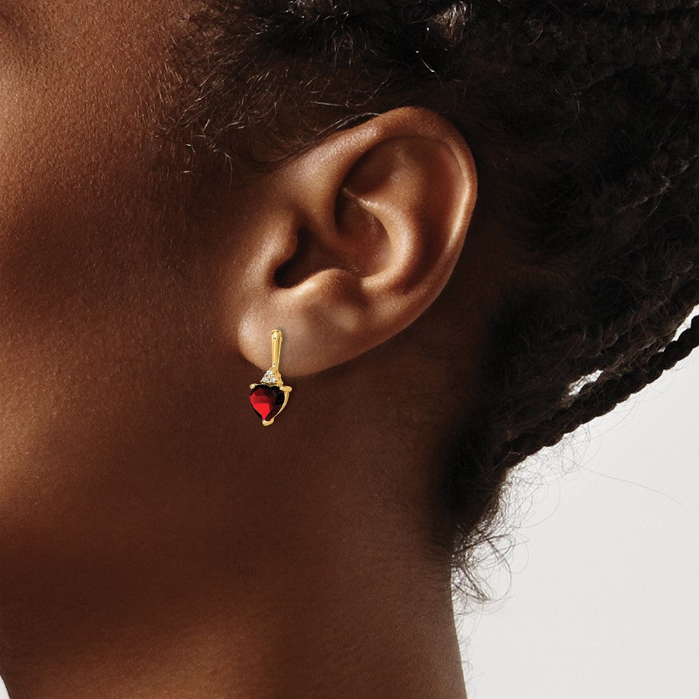 10k Garnet and Diamond Heart Earrings