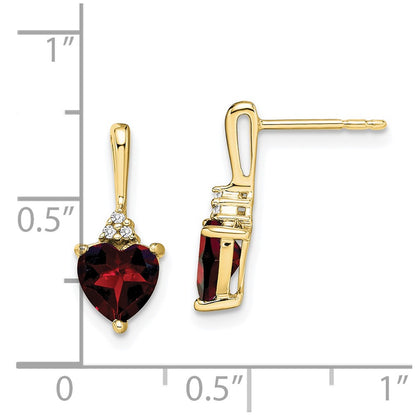 10k 6mm Heart Garnet and Diamond Post Earrings
