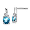 10k White Gold 6mm Cushion Blue Topaz and Diamond Post Earrings