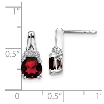 10k White Gold 6mm Cushion Garnet and Diamond Post Earrings