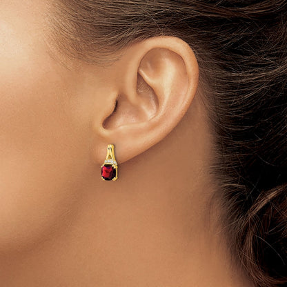 10k 6mm Cushion Garnet and Diamond Post Earrings