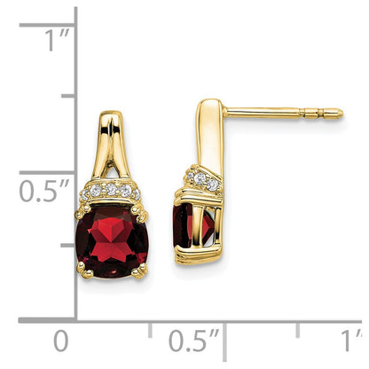 10k 6mm Cushion Garnet and Diamond Post Earrings