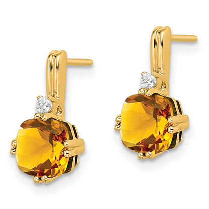 10k 6mm Cushion Citrine and Diamond Post Earrings