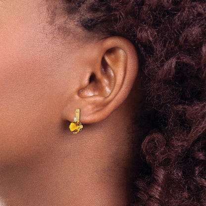 10k 6mm Cushion Citrine and Diamond Post Earrings