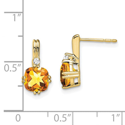 10k 6mm Cushion Citrine and Diamond Post Earrings