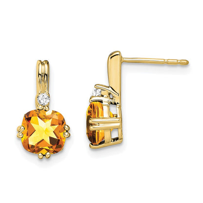 10k 6mm Cushion Citrine and Diamond Post Earrings