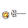 10k White Gold 4.5mm Cushion Citrine and .19 carat Diamond Post Earrings