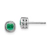 10k White Gold 3.4mm Cushion Emerald and Diamond Post Earrings
