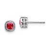 10k White Gold 3.4mm Cushion Ruby and Diamond Post Earrings