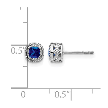 10k White Gold 3.4mm Cushion Sapphire and Diamond Post Earrings