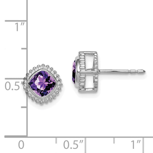 10k White Gold 5mm Cushion Amethyst Post Earrings