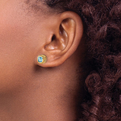 10k 5mm Cushion Blue Topaz Post Earrings