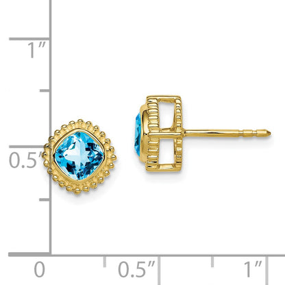 10k 5mm Cushion Blue Topaz Post Earrings