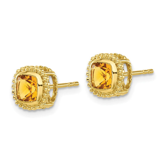 10k 5mm Cushion Citrine Post Earrings
