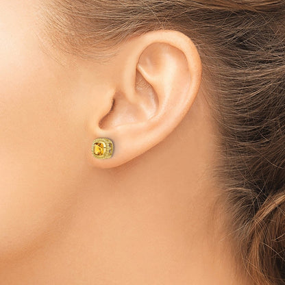 10k 5mm Cushion Citrine Post Earrings