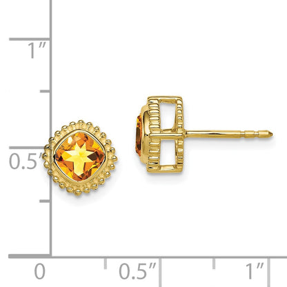 10k 5mm Cushion Citrine Post Earrings