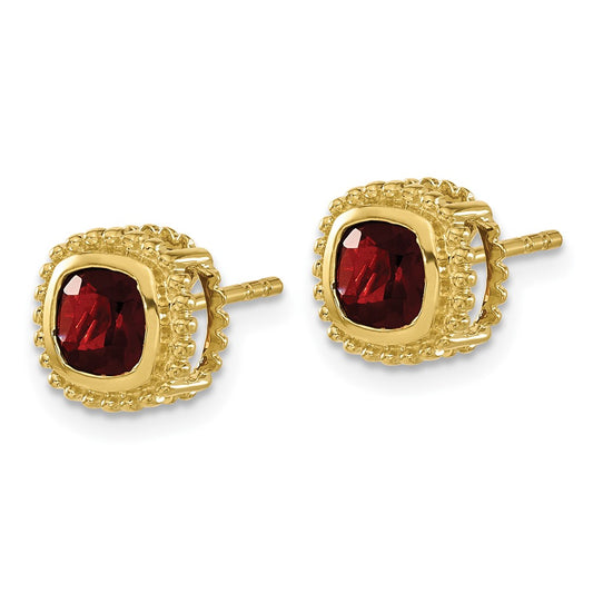 10k 5mm Cushion Garnet Post Earrings