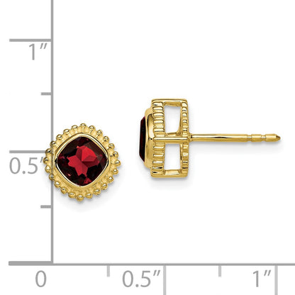10k 5mm Cushion Garnet Post Earrings