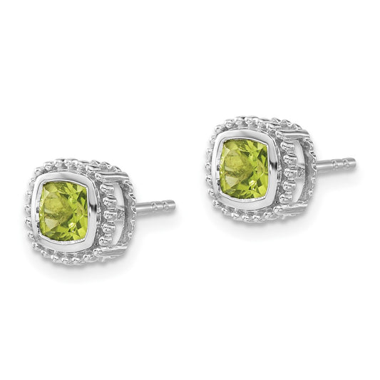10k White Gold 5mm Cushion Peridot Post Earrings