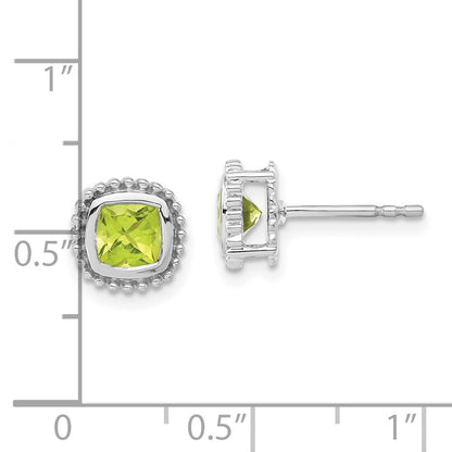10k White Gold 5mm Cushion Peridot Post Earrings