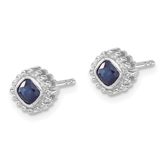 10k White Gold 3.4mm Cushion Sapphire Post Earrings