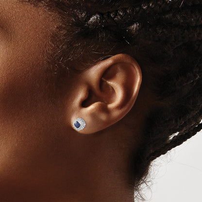 10k White Gold 3.4mm Cushion Sapphire Post Earrings