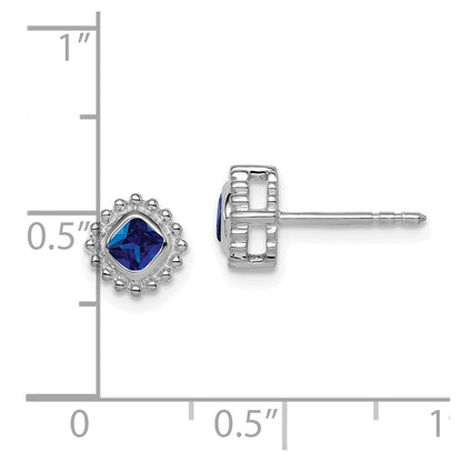 10k White Gold 3.4mm Cushion Sapphire Post Earrings