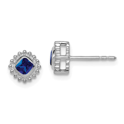 10k White Gold 3.4mm Cushion Sapphire Post Earrings